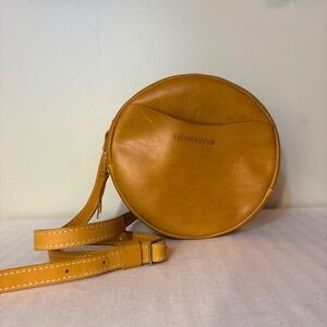 Portland Leather Round Crossbody Bag Camel Tan Leather Adjustable Strap